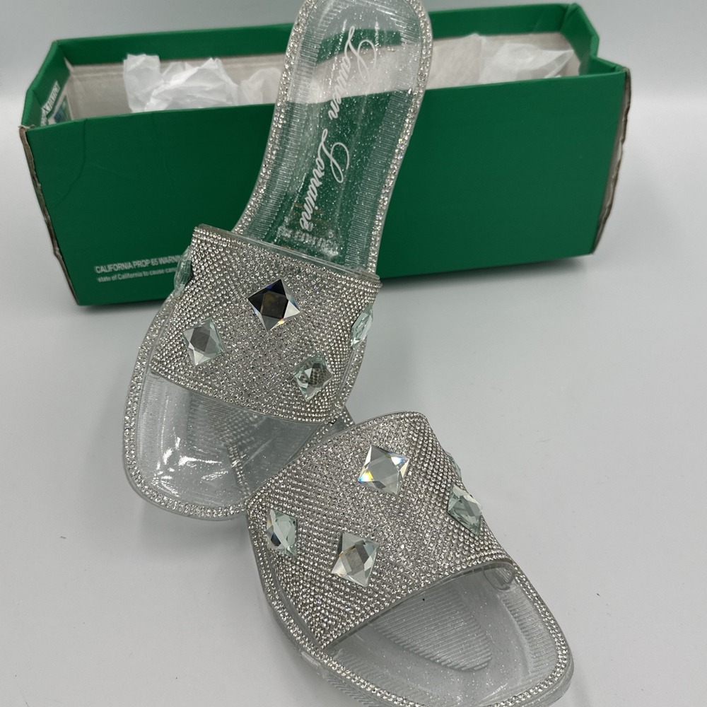 Lauren Lorraine Sandals Bianca Embellished Rhinestone Jelly Flip Flop Clear 9
